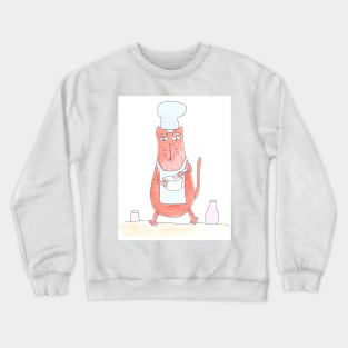 Cat prepares food. Cooking, cook. Food ordering. Food delivery. Watercolor illustration humorous. Humor, fun design modern Crewneck Sweatshirt